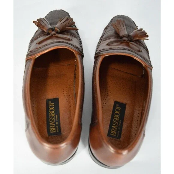Brass Boot Size 9 Brown Leather Tassel Loafer Moccasin Dress Shoes SPAIN - Picture 3 of 11